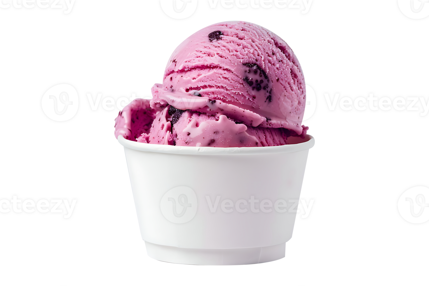 Black Raspberry Chip ice cream scoop on white blank empty paper cup png