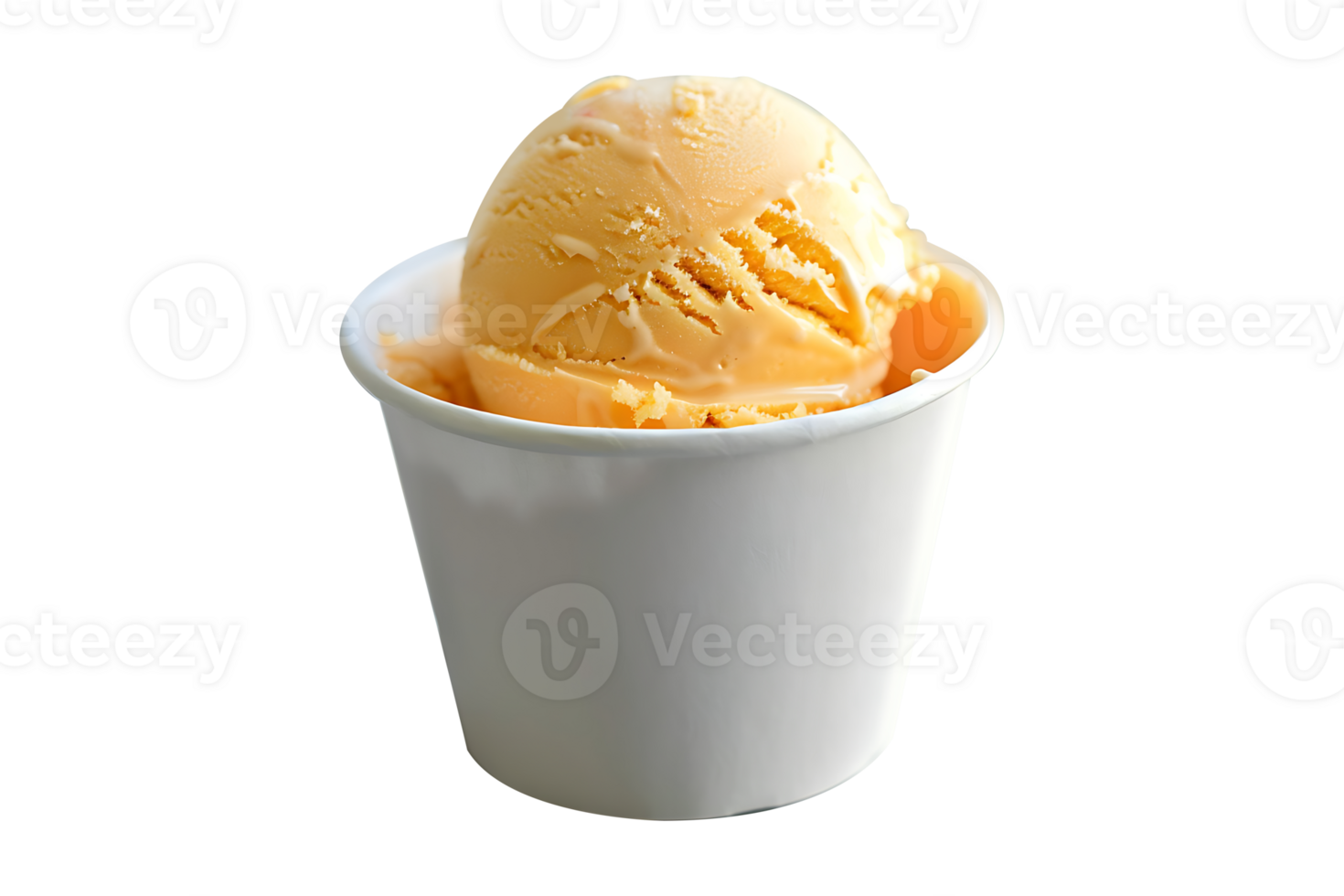 Butter scotch ice cream scoop on white blank empty paper cup png