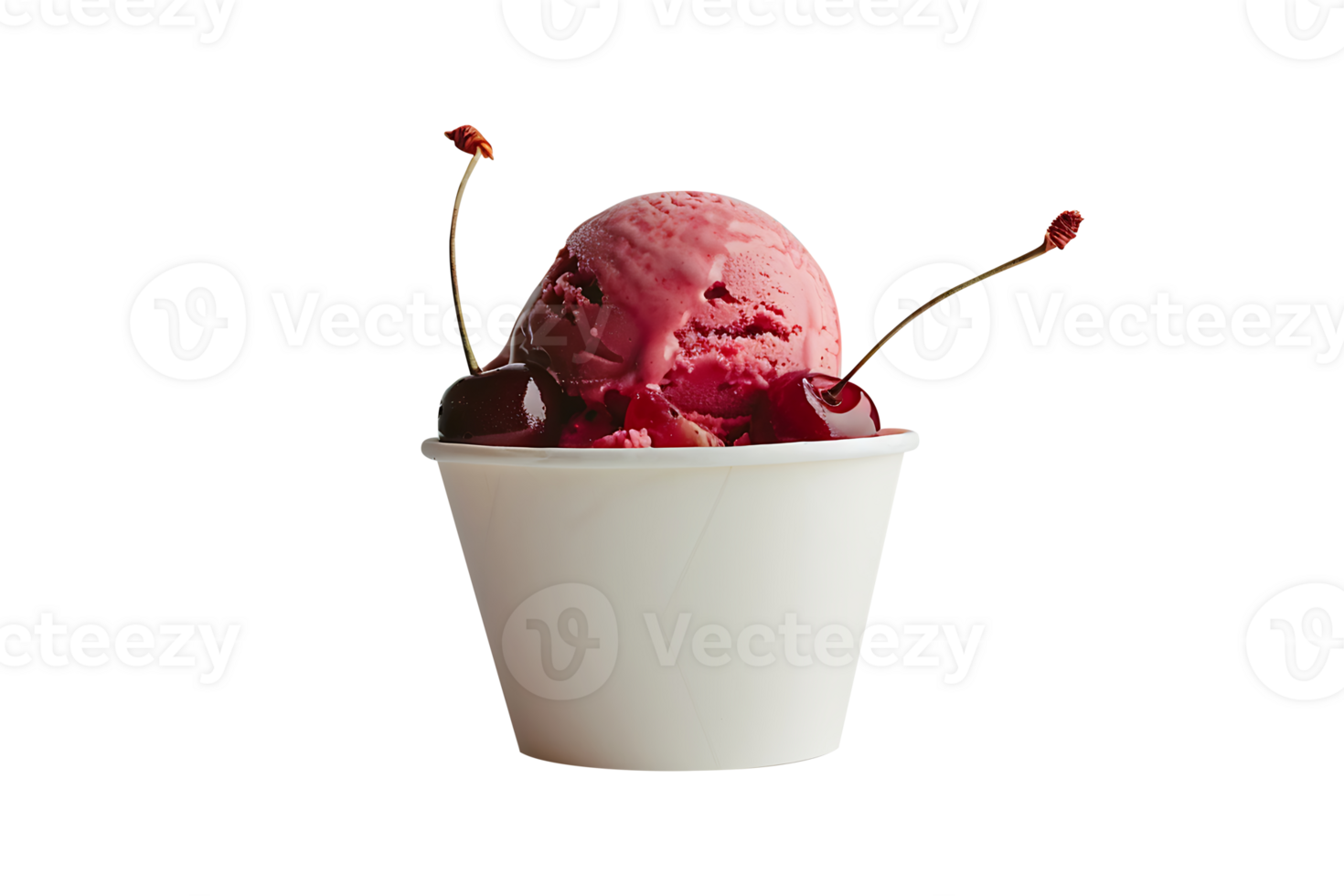 Cherry Chocolate ice cream scoop on white blank empty paper cup png