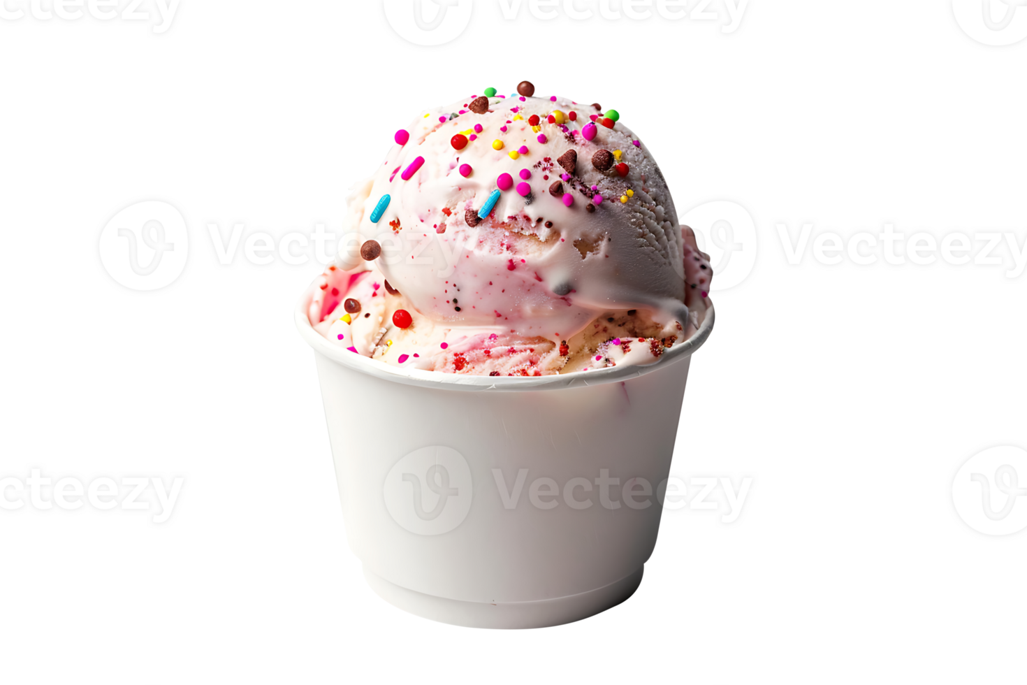Cake Batter ice cream scoop on white blank empty paper cup png