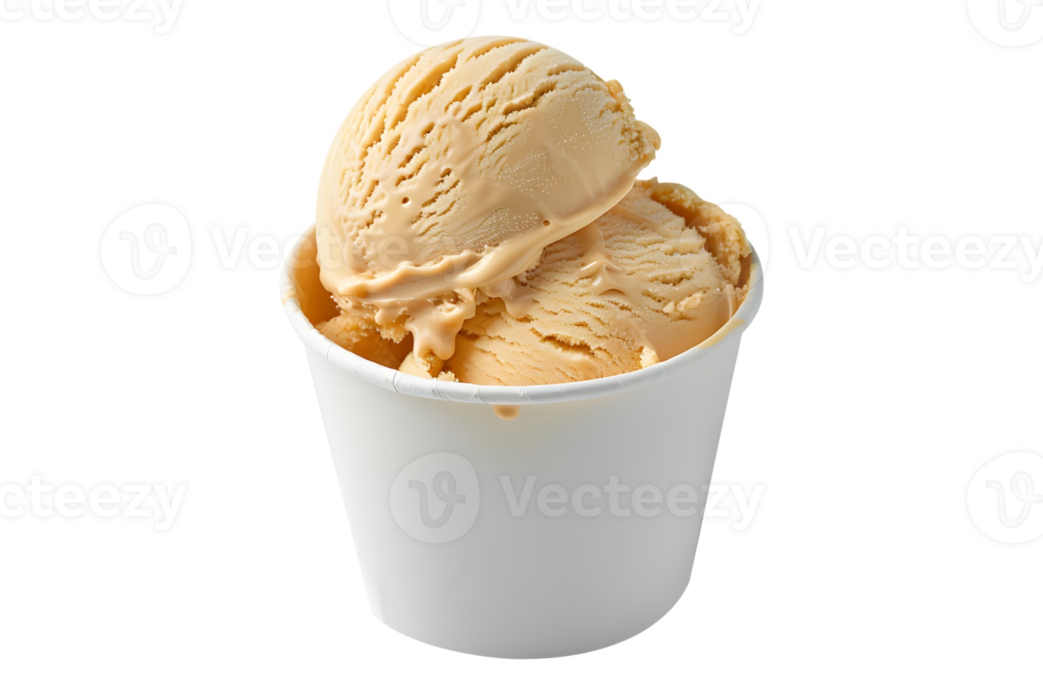 Butter scotch ice cream scoop on white blank empty paper cup png