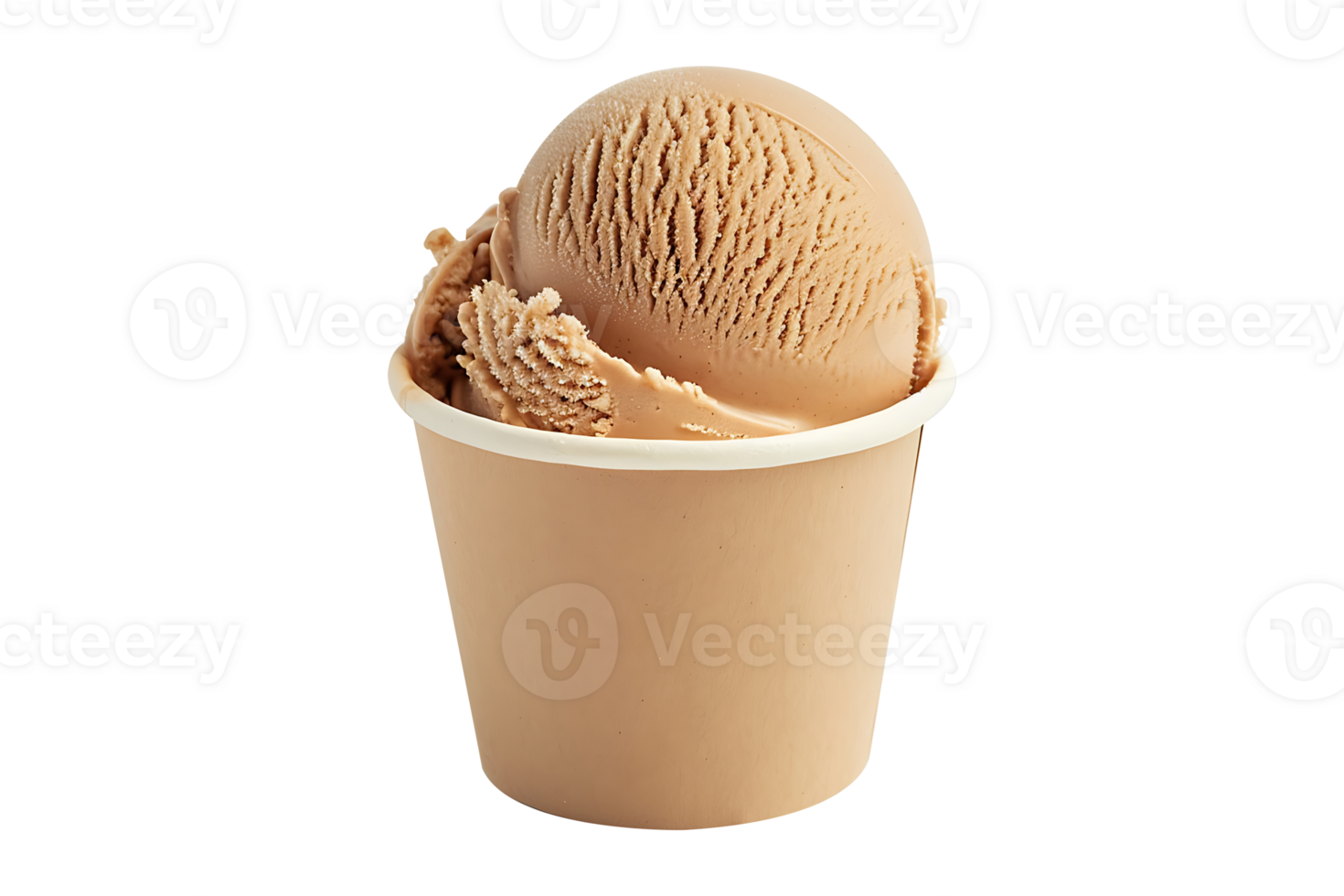 Cinnamon ice cream scoop on white blank empty paper cup png