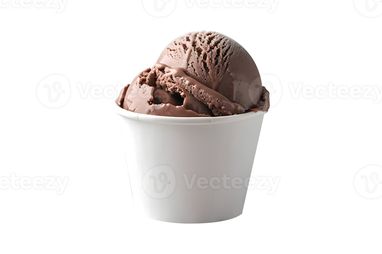 Chocolate Peanut Butter ice cream scoop on white blank empty paper cup png