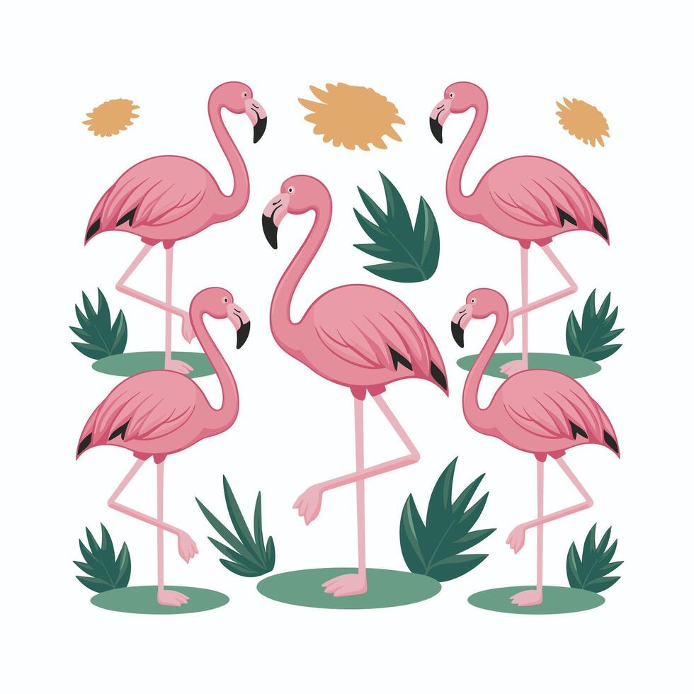 Cartoon Pink flamingo on an isolated white background. vector