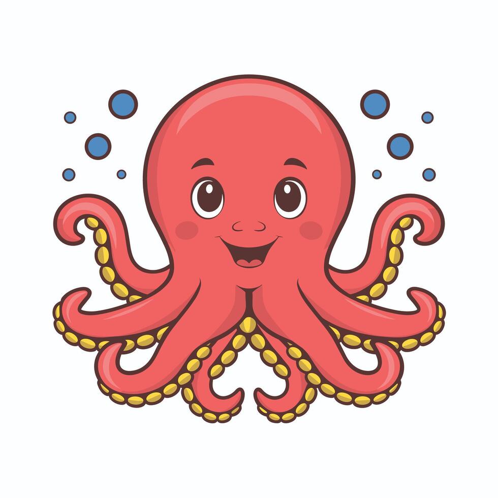 Octopus Cartoon Character Illustration Isolated on White Background vector