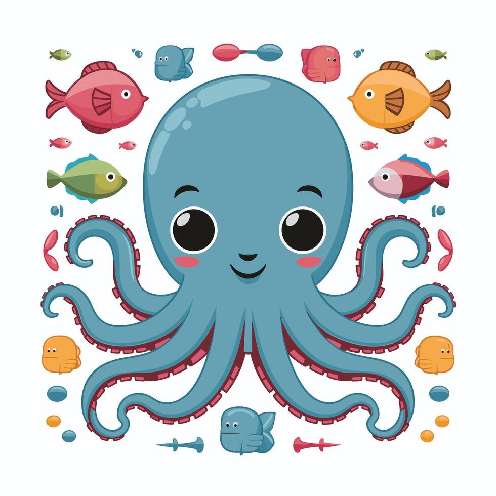 Octopus Cartoon Character Illustration Isolated on White Background vector