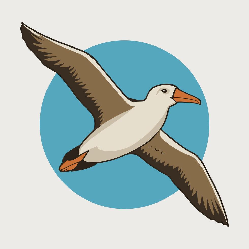 Cartoon cute bird albatross Colorful flat illustration white background vector
