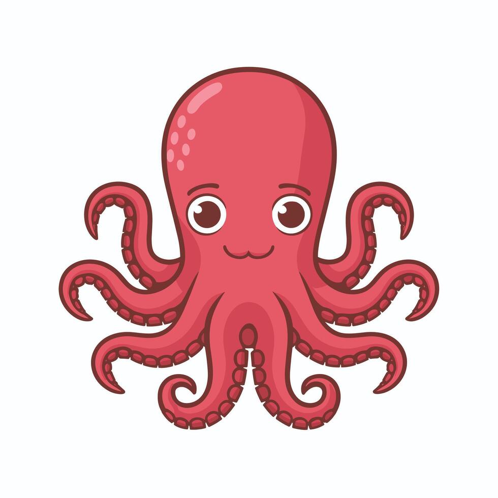 Octopus Cartoon Character Illustration Isolated on White Background vector
