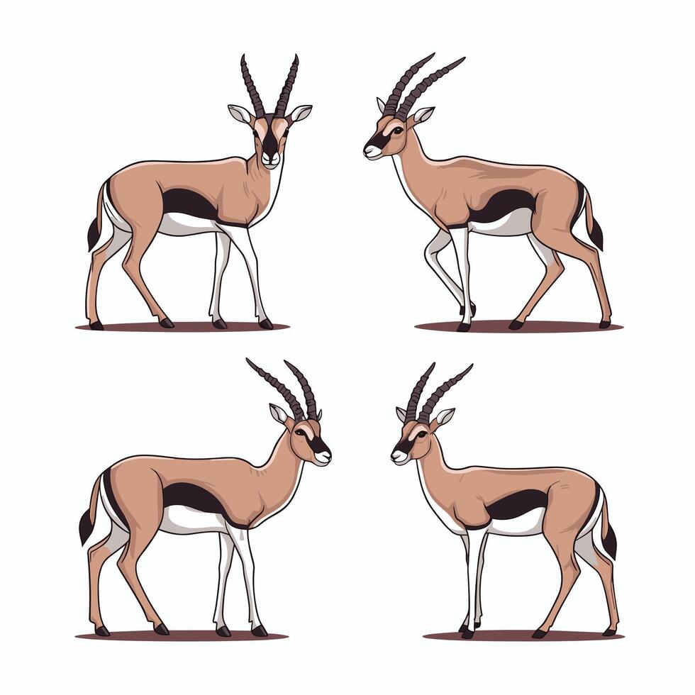 gazelle cartoon animal design flat illustration on white background side view antelope vector