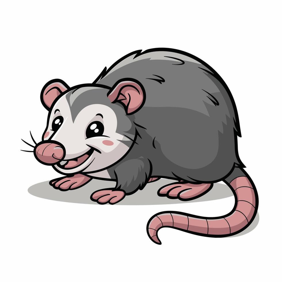 Cute cartoon opossum isolated on a white background. illustration vector