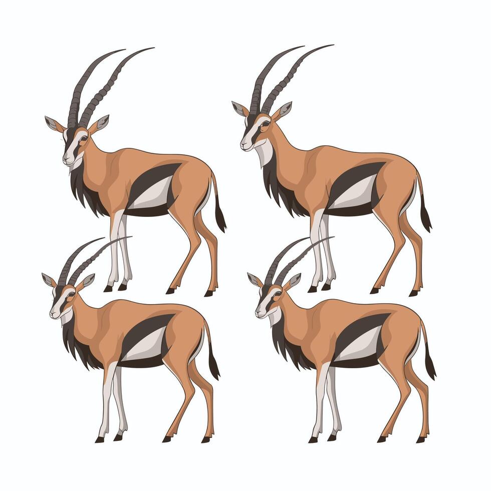 gazelle cartoon animal design flat illustration on white background side view antelope vector