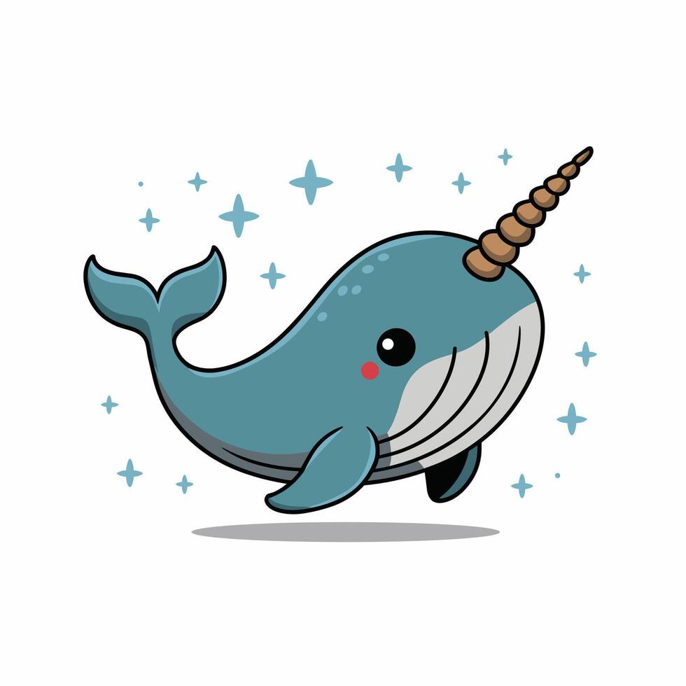 Cute and adorable cartoon narwhal white background vector