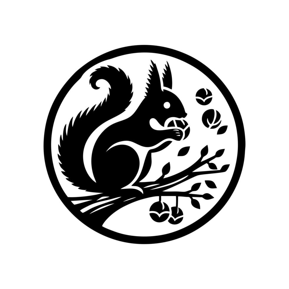 Squirrel logo. Squirrel with acorn silhouette icon on white background vector