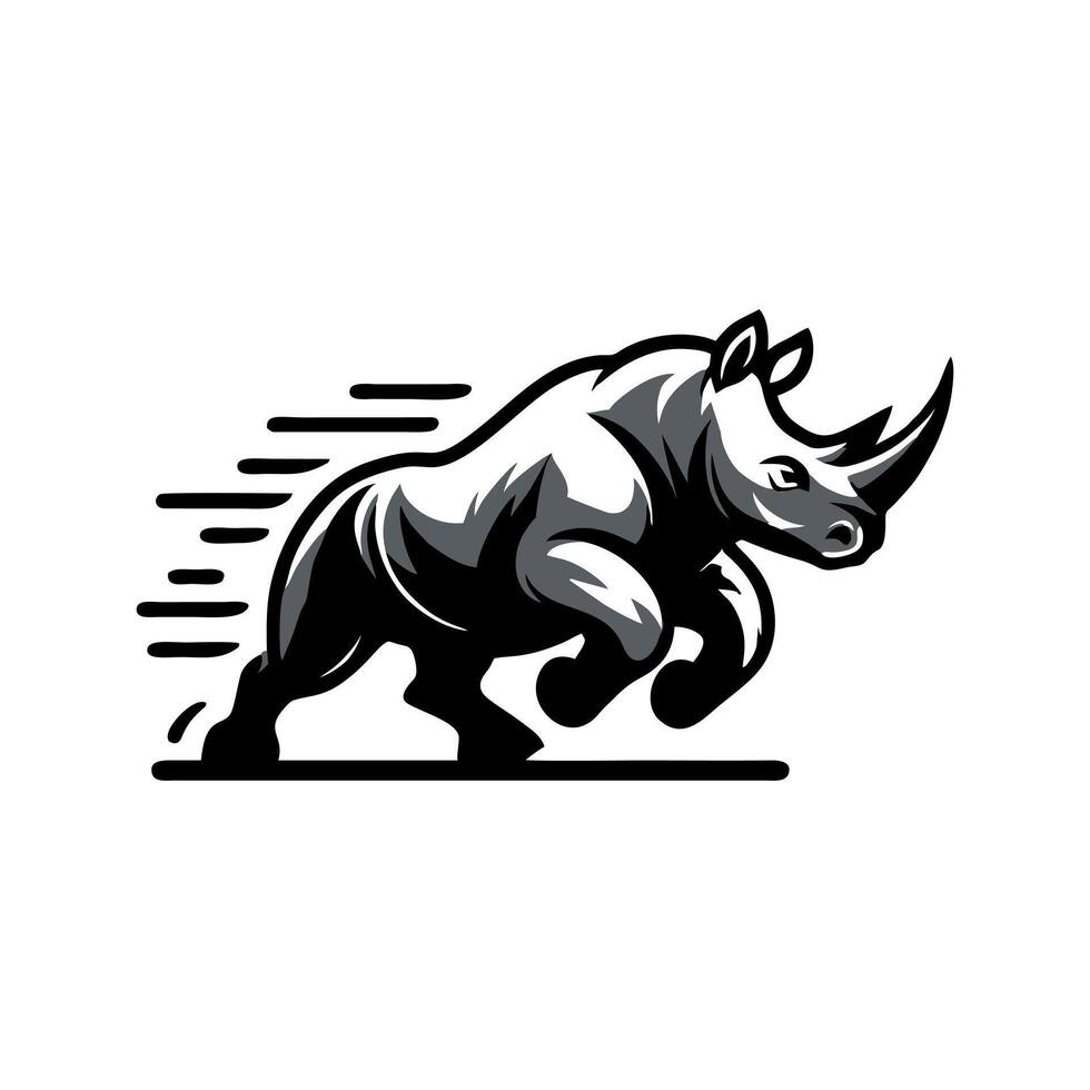 Rhino logo stock. illustration of a silhouette of a rhino standing on isolated white background vector