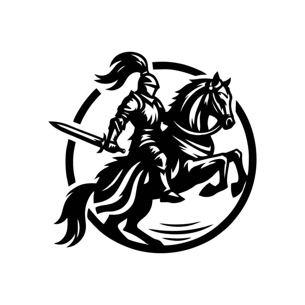 equestrian knight logo design. Horse warrior logo. war horse silhouette vector