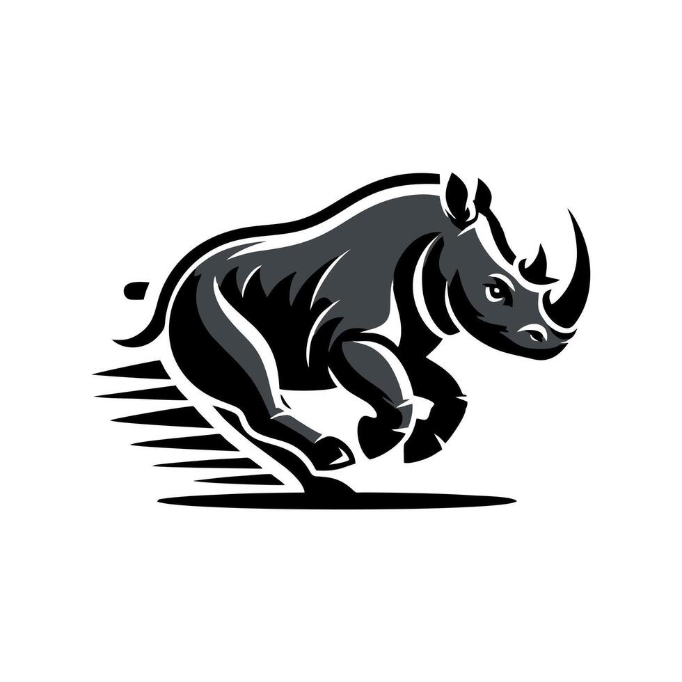 Rhino logo stock. illustration of a silhouette of a rhino standing on isolated white background vector