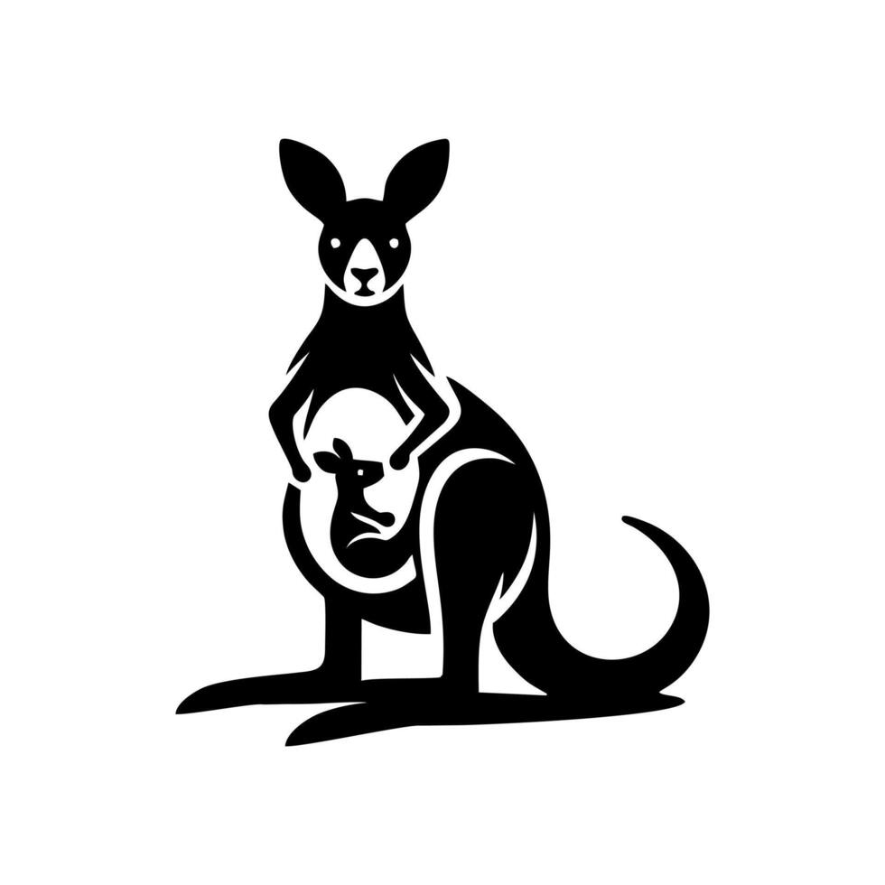 logo of a kangaroo carrying its child. black and white kangaroo vlogo vector