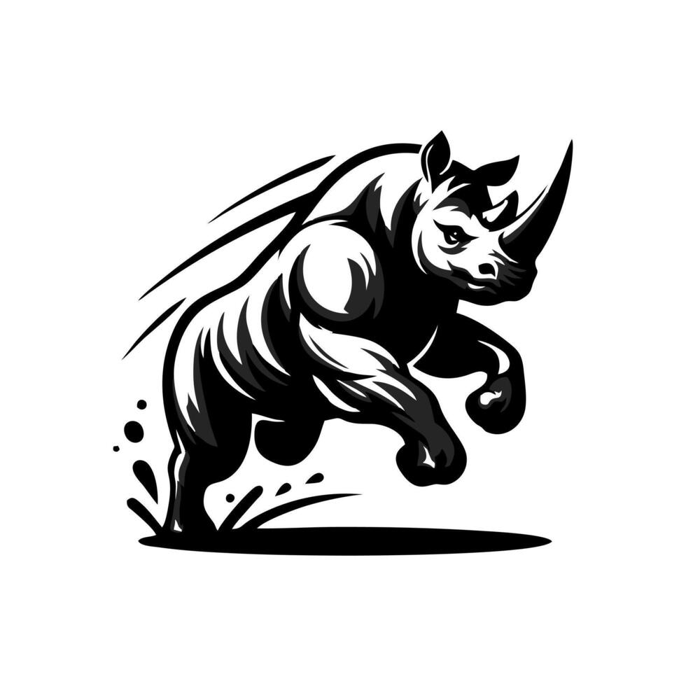 Rhino logo stock. illustration of a silhouette of a rhino standing on isolated white background vector