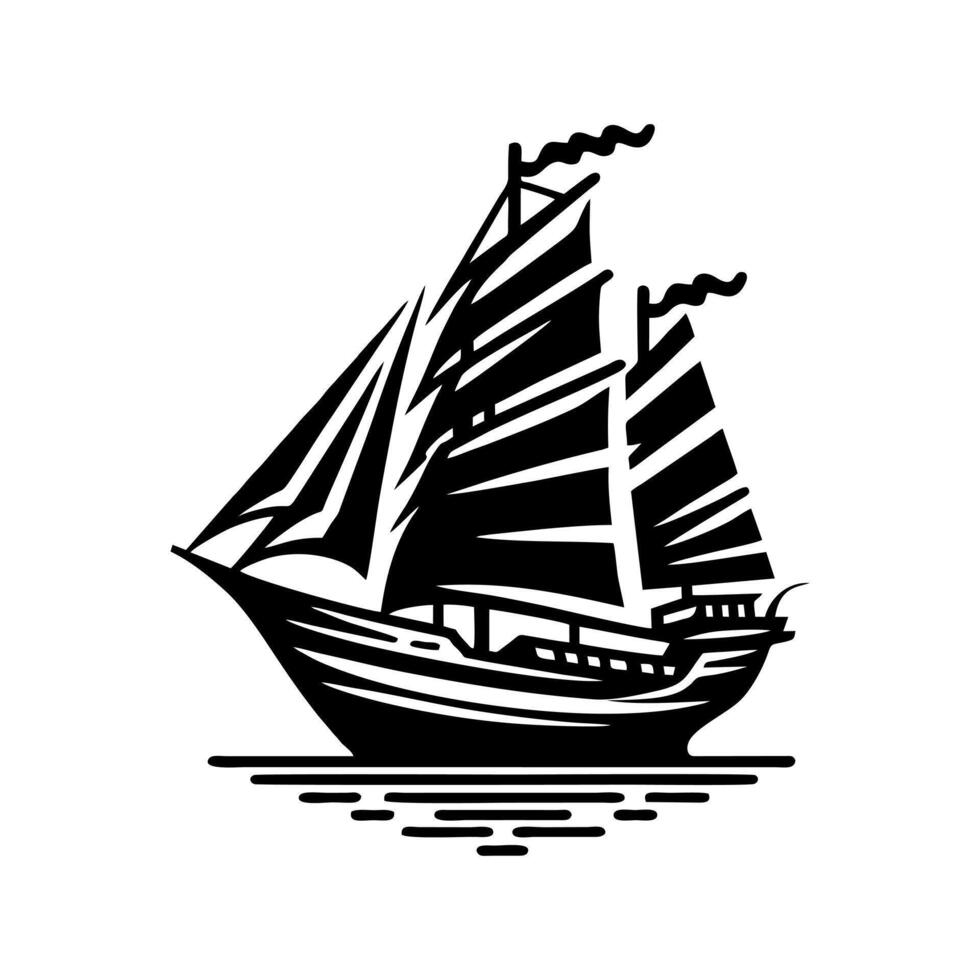 pinisi ship illustration, pinisi ship silhouette vector