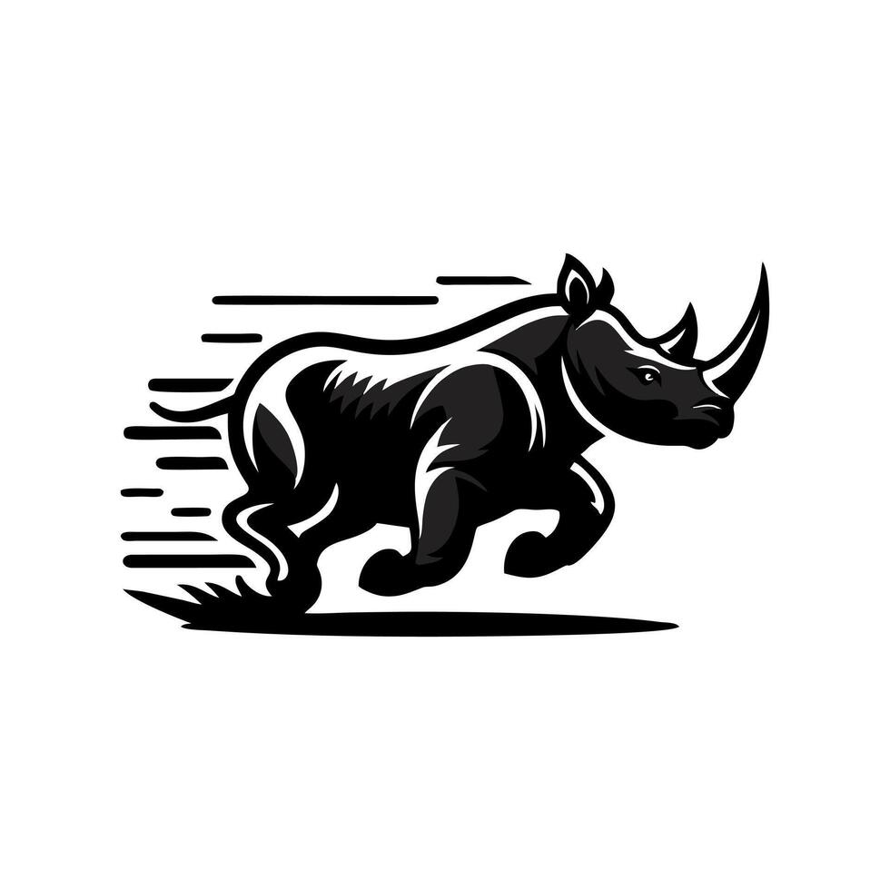 Rhino logo stock. illustration of a silhouette of a rhino standing on isolated white background vector