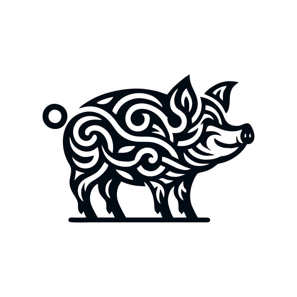 Black Animal Pig Illustration Logo Silhouette. Pig logo design vector