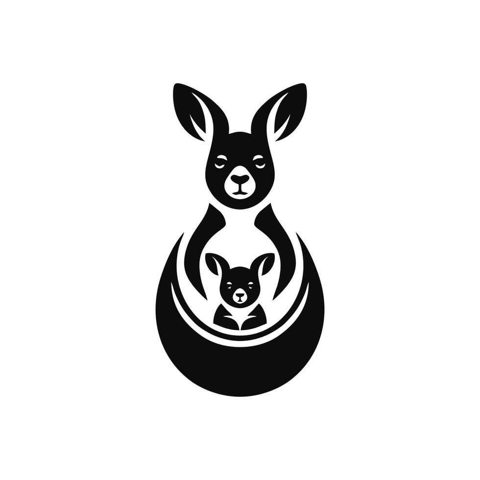 logo of a kangaroo carrying its child. black and white kangaroo vlogo vector