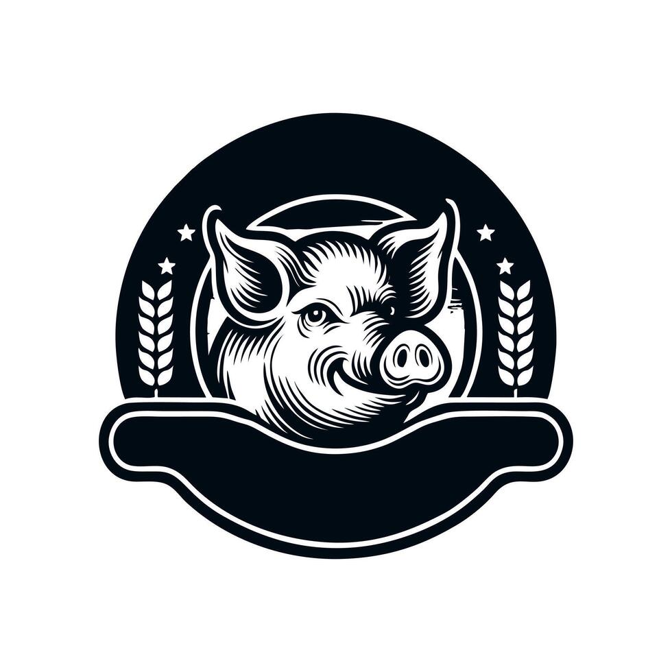 Black Animal Pig Illustration Logo Silhouette. Pig logo design vector