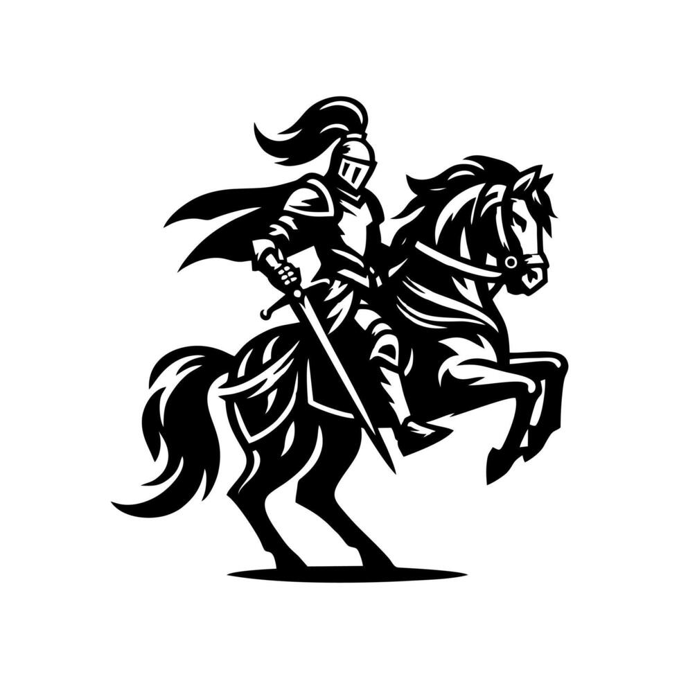 equestrian knight logo design. Horse warrior logo. war horse silhouette vector
