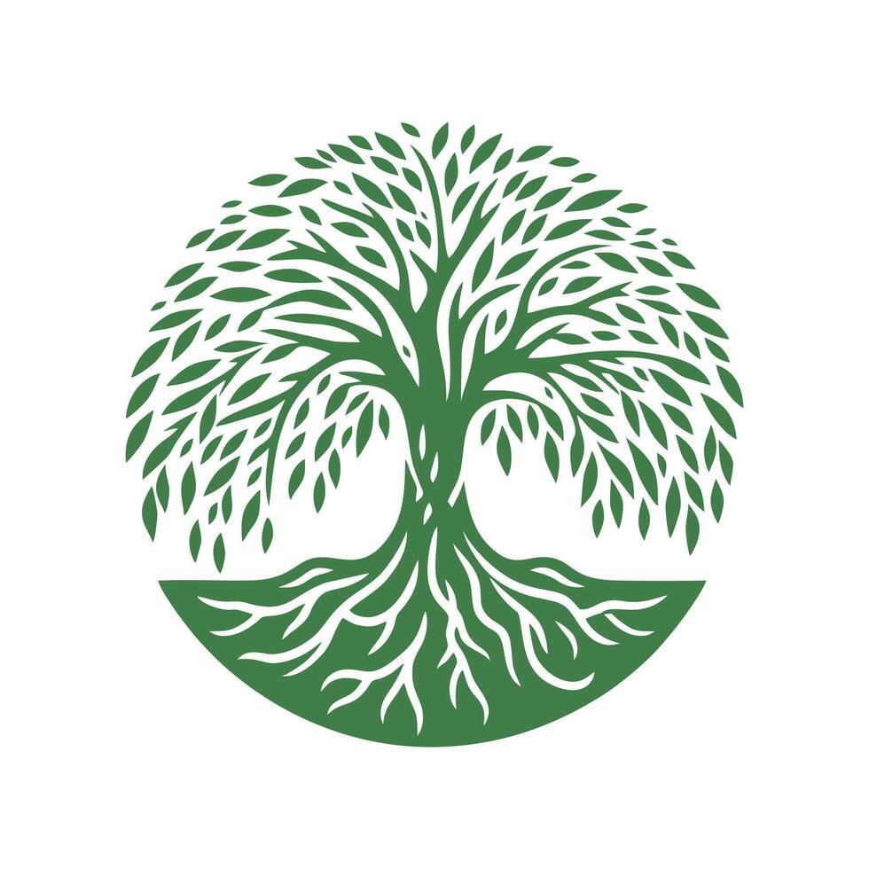 Root tree logo. Root of the tree logo symbol illustration design, oak tree vintage logo design vector