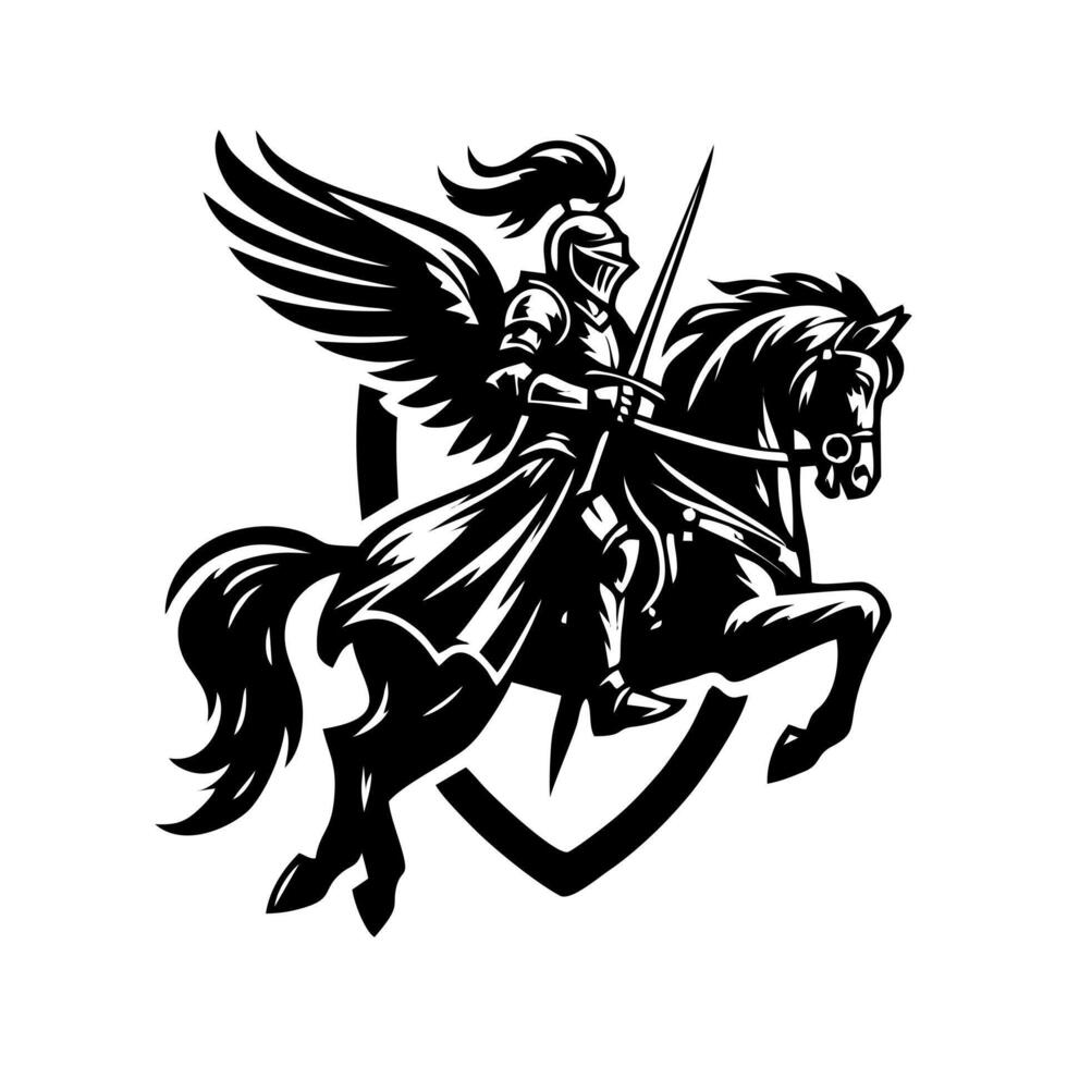 equestrian knight logo design. Horse warrior logo. war horse silhouette vector