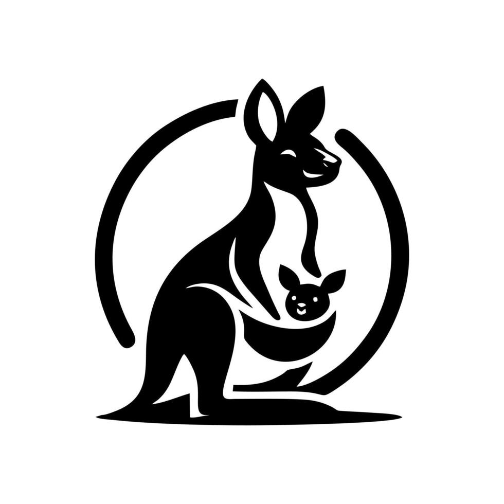 logo of a kangaroo carrying its child. black and white kangaroo vlogo vector