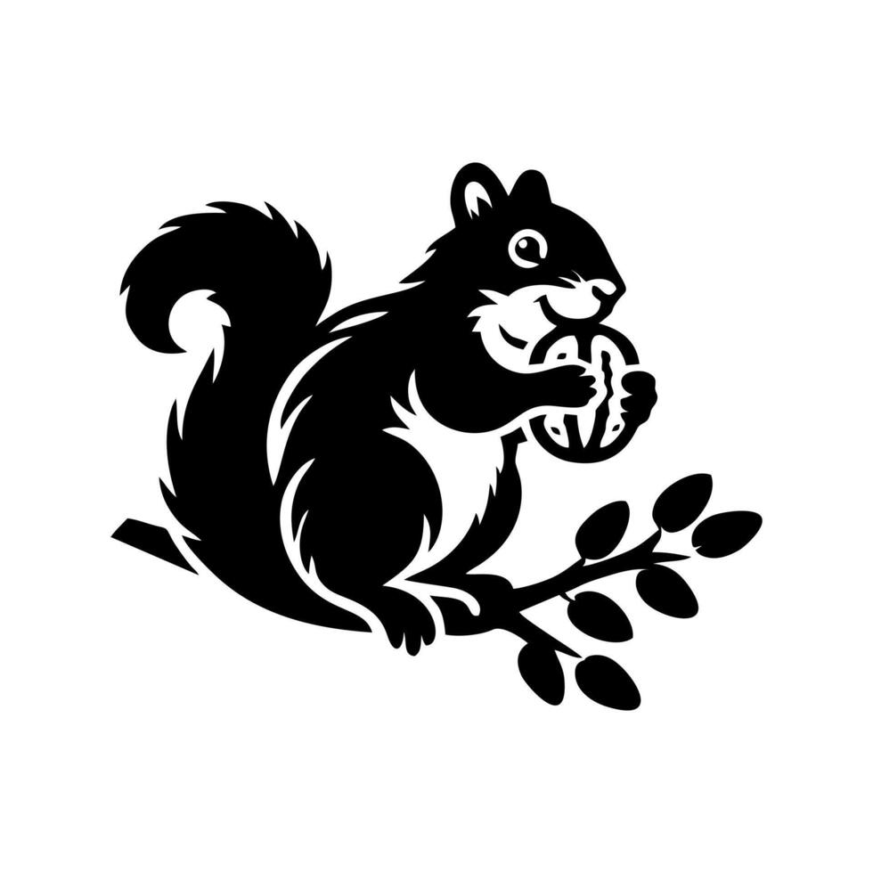 Squirrel logo. Squirrel with acorn silhouette icon on white background vector
