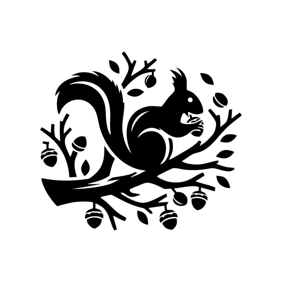 Squirrel logo. Squirrel with acorn silhouette icon on white background vector