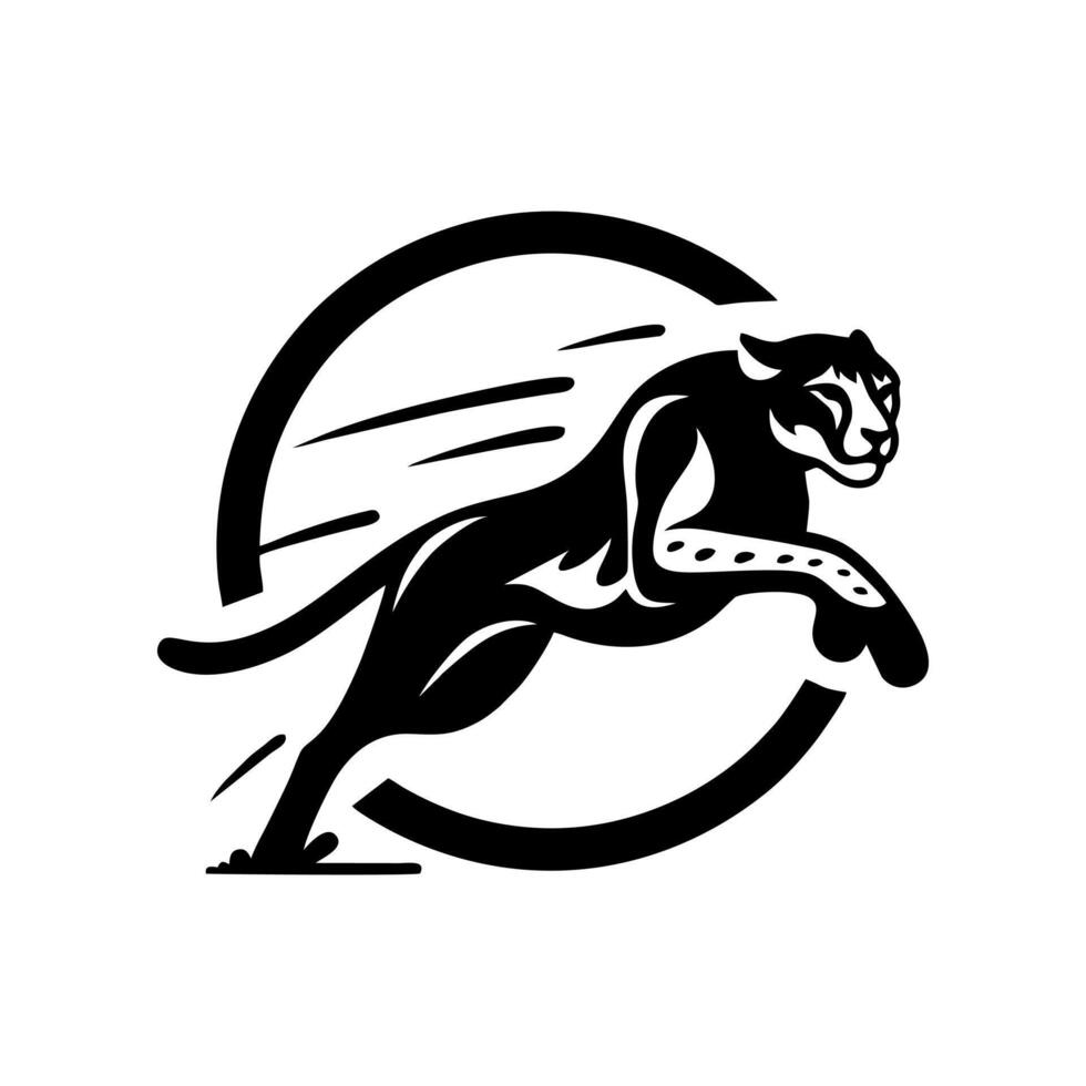 running cheetah animal logo in black and white. Cheetah logo design vector