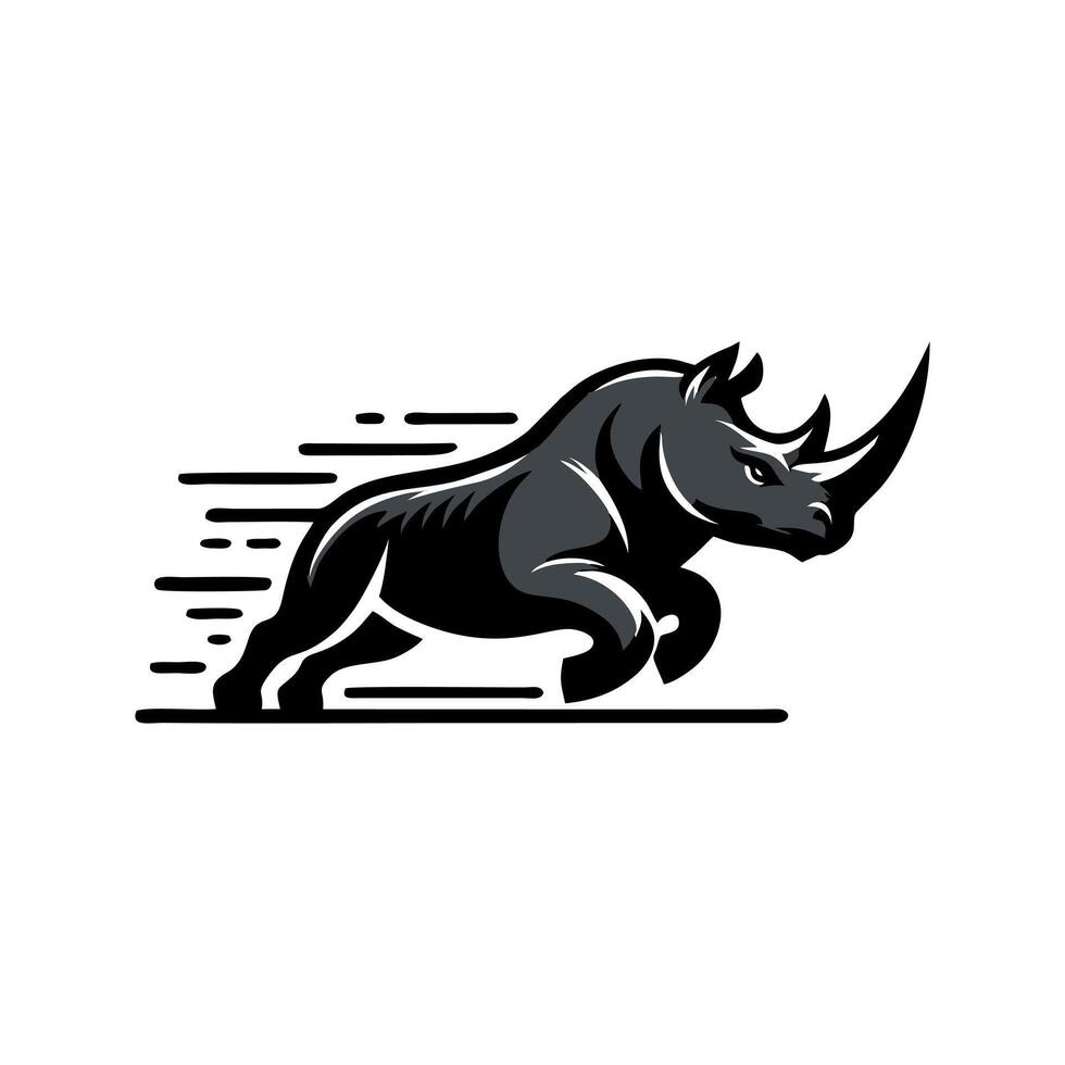 Rhino logo stock. illustration of a silhouette of a rhino standing on isolated white background vector