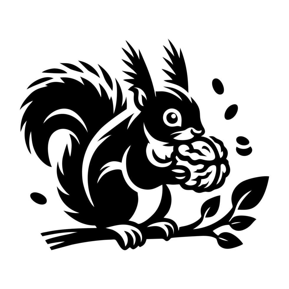 Squirrel logo. Squirrel with acorn silhouette icon on white background vector