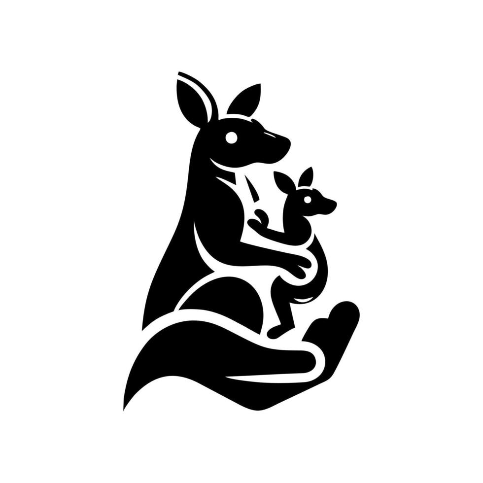 logo of a kangaroo carrying its child. black and white kangaroo vlogo vector
