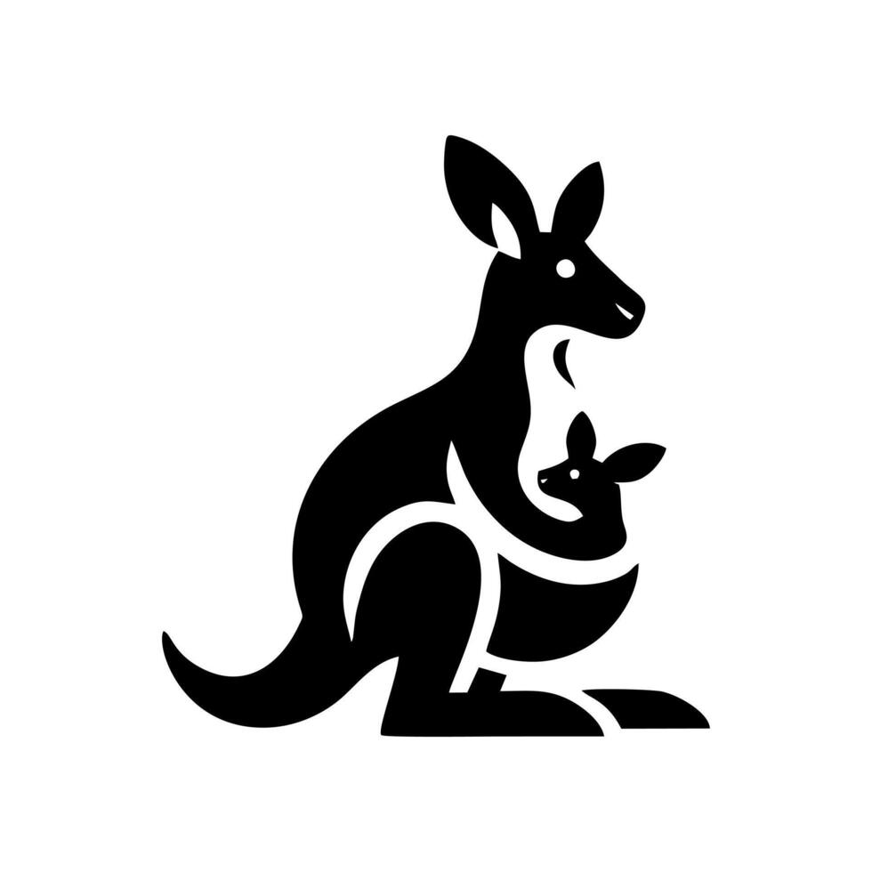 logo of a kangaroo carrying its child. black and white kangaroo vlogo vector