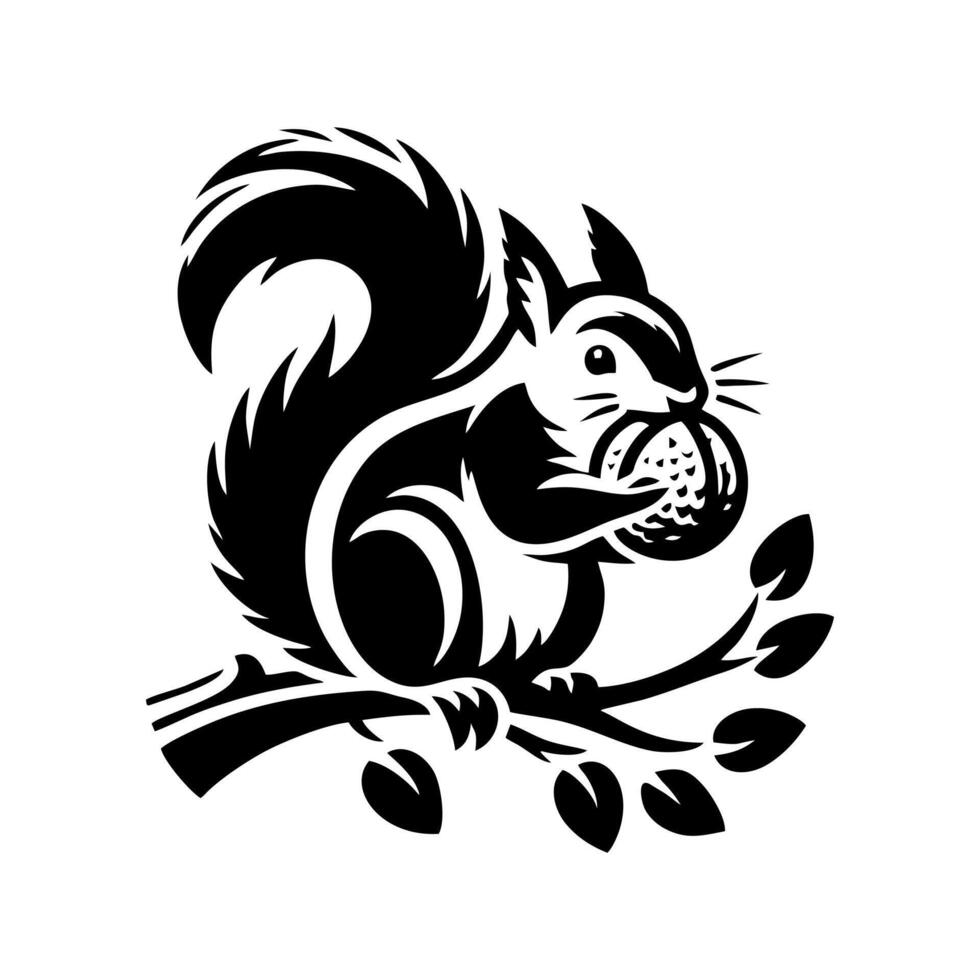 Squirrel logo. Squirrel with acorn silhouette icon on white background vector