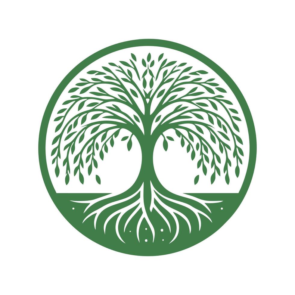 Root tree logo. Root of the tree logo symbol illustration design, oak tree vintage logo design vector