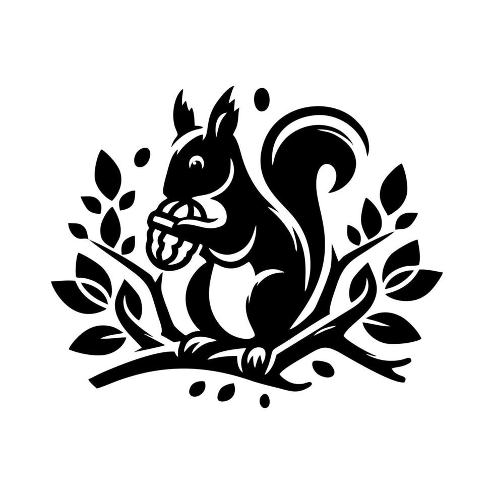 Squirrel logo. Squirrel with acorn silhouette icon on white background vector