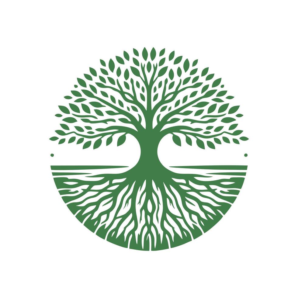 Root tree logo. Root of the tree logo symbol illustration design, oak tree vintage logo design vector