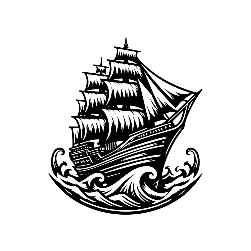 pinisi ship illustration, pinisi ship silhouette vector