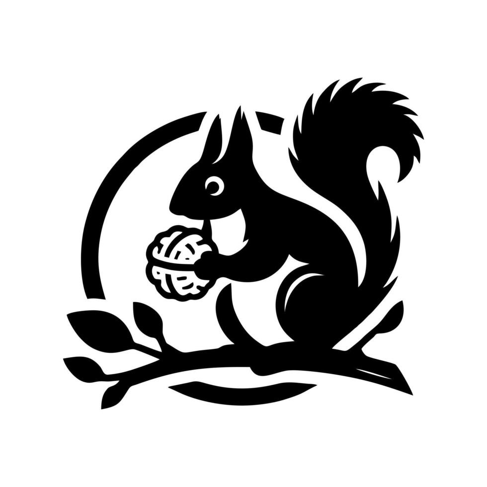 Squirrel logo. Squirrel with acorn silhouette icon on white background vector