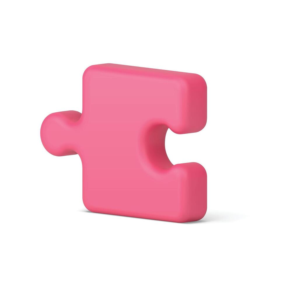 Jigsaw piece pink asymmetric puzzle detail brainstorming game attached choice 3d icon vector