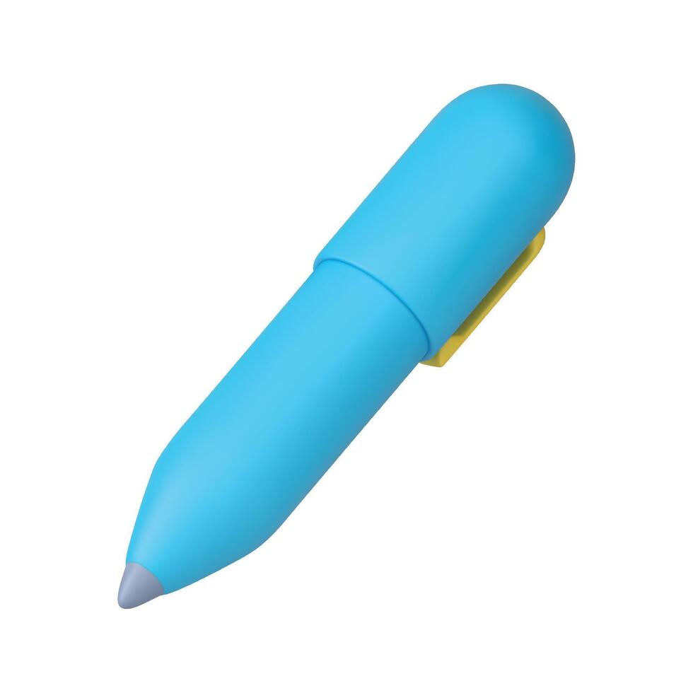 Pen ballpoint stationery business signature draw writing accessory blue 3d icon realistic vector