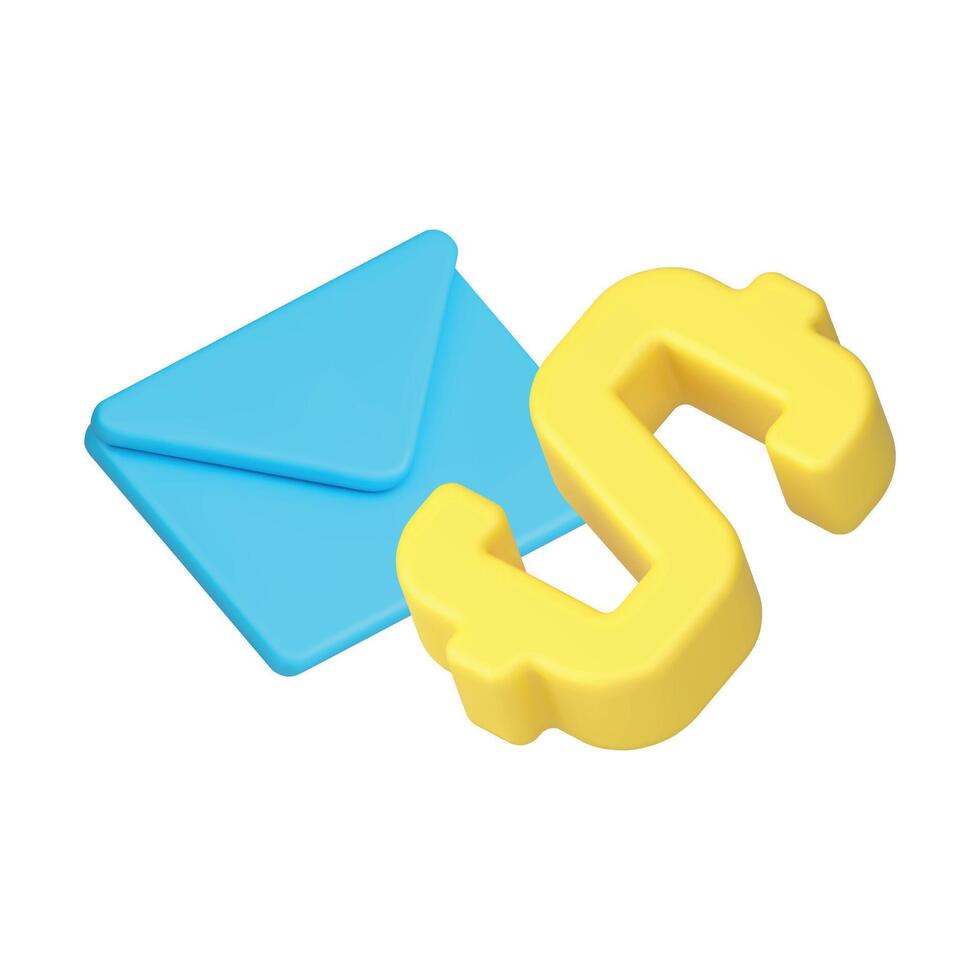 Financial offer banking message salary wages dollar money envelope 3d icon realistic vector