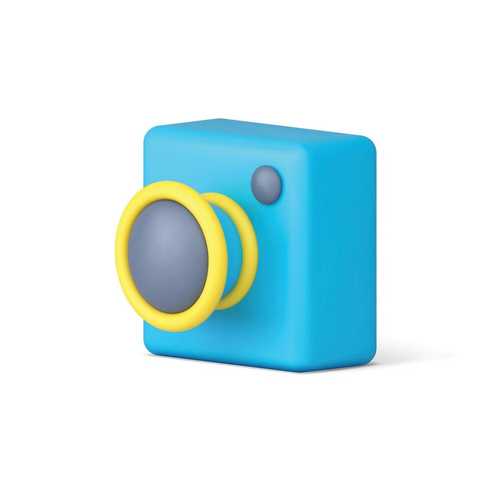 Photography camera blue vintage optical device with zoom lens capture 3d icon realistic vector