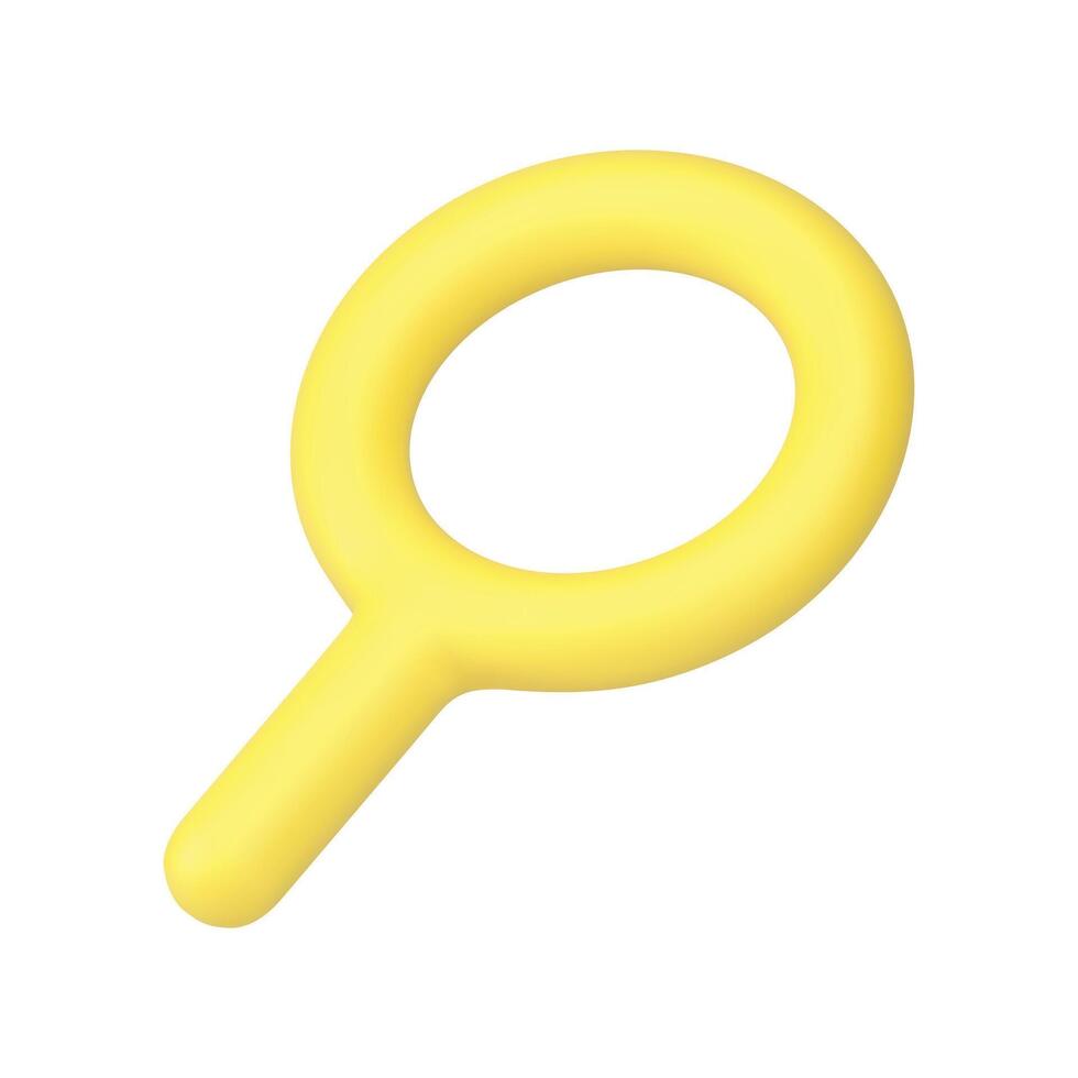 Magnifier loupe zoom internet browser searching information yellow badge with handle 3d icon vector