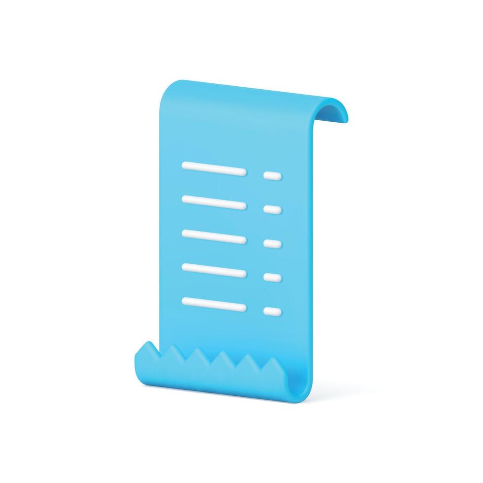 Paper receipt check payment document banking shopping financial information 3d icon realistic vector